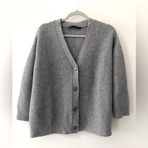 Jenni Kayne Gray Ribbed Wool-Blend Cardigan